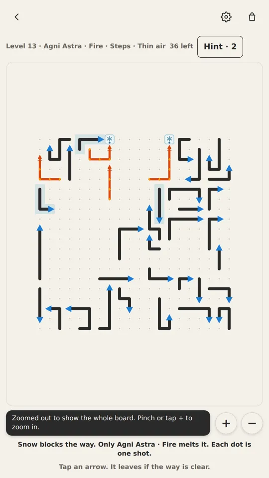 Main Play Level 13, Agni Astra: snow blocks the way and only the fire arrows melt it