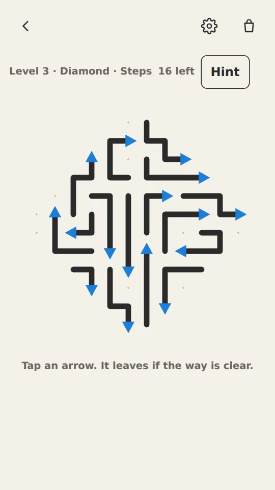 Main Play Level 3, Diamond: bent arrows packed on a dotted grid