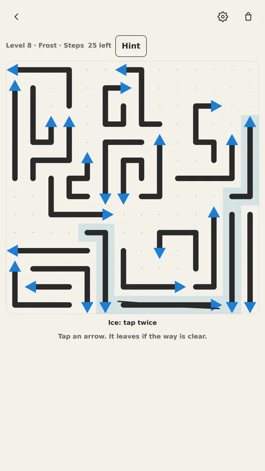 Main Play Level 8, Frost: arrows under ice that take two taps